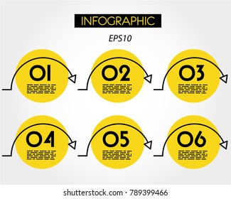 yellow linear infographic horizontal timeline with arrows, concept of options