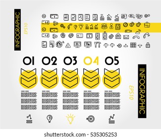 yellow linear infographic outline big arrows, outline concept