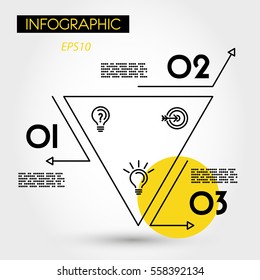 yellow linear infographic reversed triangle, three options