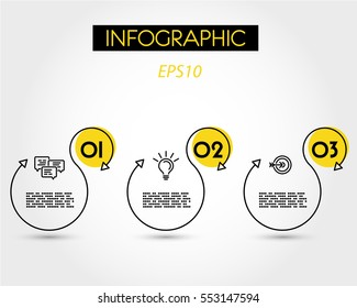 infografía lineal amarilla S, tres opciones
