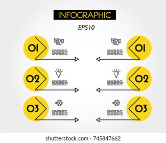 yellow linear infographic set of arrows with circle, linear concept