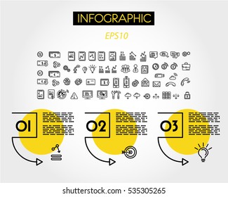 Yellow Linear Infographic Squares With Arc, Outline Concept