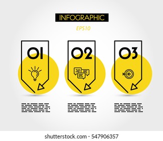 amarelo infográfico linear três adesivos, opções de círculo