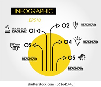 yellow linear infographic tree, five options