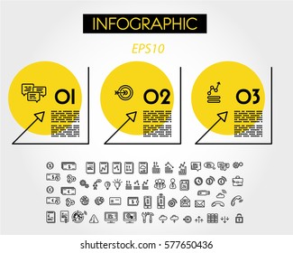 yellow linear infographic triangular corners, three options