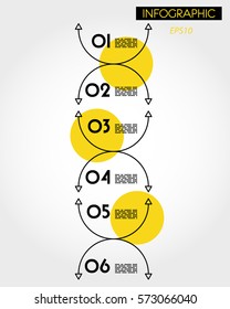 yellow linear infographic vertical arcs, six options