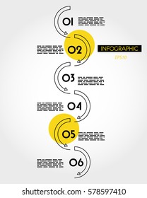 yellow linear infographic vertical wave, six options