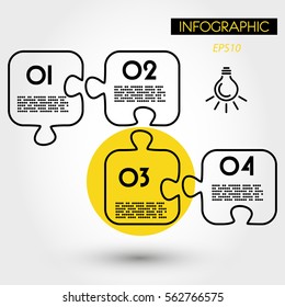 yellow linear puzzle infographic, four options