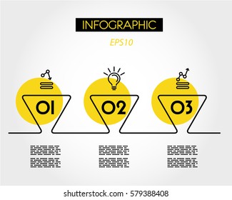 yellow linear rounded infographic triangles, three options