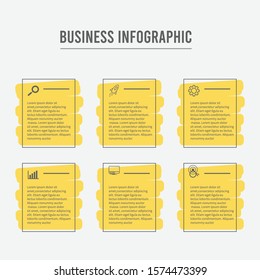 yellow linear square timeline elements, six options

