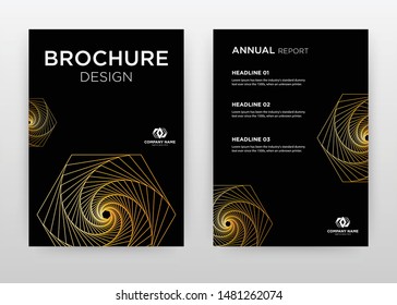 Yellow lined hexagon on black design for annual report, brochure, flyer, poster. Abstract black background vector illustration for flyer, leaflet, poster. Business abstract A4 brochure template.
