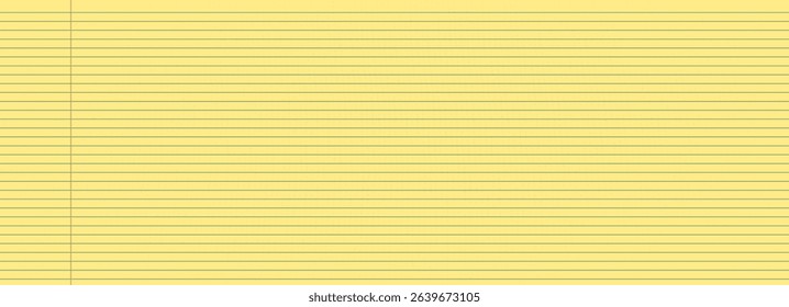 Yellow lined horizontal textured paper. Legal pad worksheet with stripes. Blank empty page of binder. Wide line grid backdrop. Vector grid school notepad cover illustration. Scrapbook stationary.