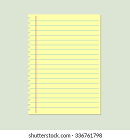 Yellow lined paper. Notebook paper sheet. Blank paper notepad in line