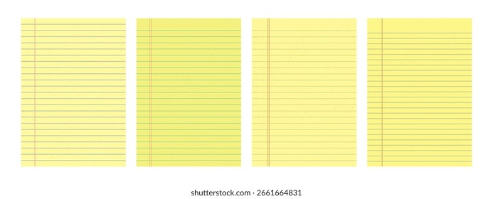 Yellow lined paper set for student and office notes. Template for memo and notes