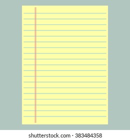 Yellow lined paper. Vector illustration