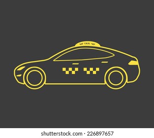 Yellow lined taxi icon of hatchback car. Line thickness fully editable