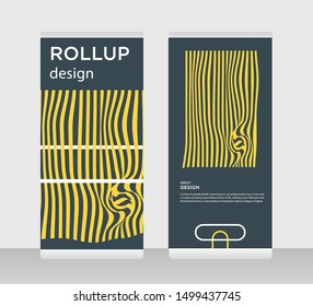 Yellow lines Abstract Shapes Modern Exhibition Advertising Trend Business Roll Up Banner Stand Poster Brochure flat design template creative concept. Yellow black Roll Up EPS. Presentation Cover