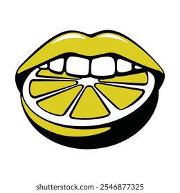 Yellow Lips Biting Lemon Slice Illustration