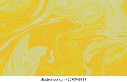 Yellow liquid background. Beautiful abstraction of liquid paints in slow blending flow mixing together gently. Creative abstract mixed yellow color painting with marble liquid effect panorama.
