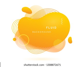 Yellow liquid blob with lines and circle. Abstract fluid spot as template for logo background. Gradient aqua blotch for modern card design. Dynamical colored circles and lines in free shape