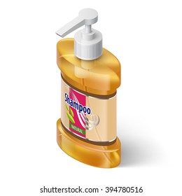 Yellow Liquid Soap Dispenser in Isometric Style on White Background
