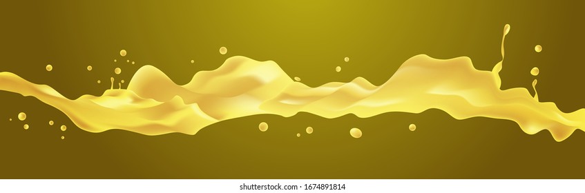 yellow liquid splash realistic drops and splashes fruits juice splashing horizontal vector illustration