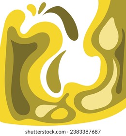 yellow liquid urine element, splashes collection with an uneven fluid wavy edge. Paint spot, blot, rain puddle, stain with drops, blobs. Liquid watery graphic design elements, and text backgrounds.