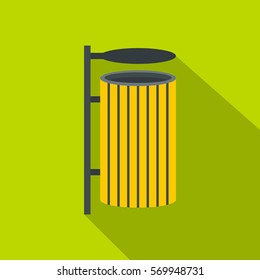 Yellow litter waste bin icon. Flat illustration of yellow litter waste bin vector icon for web on lime background