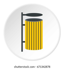 Yellow litter waste bin icon in flat circle isolated vector illustration for web