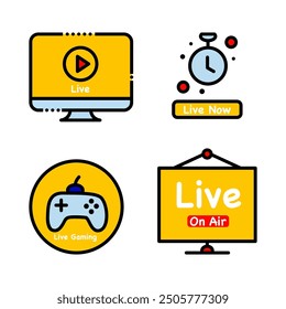 Yellow live streamer streaming on air content creator icon set.