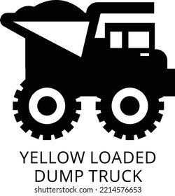 Yellow Loaded Dump Track Vehicles Isolated Vector Silhouettes.