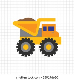 Yellow loaded dump truck