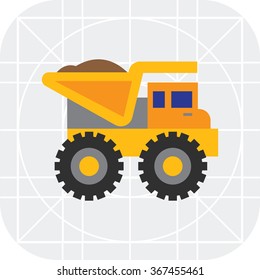 Yellow loaded dump truck
