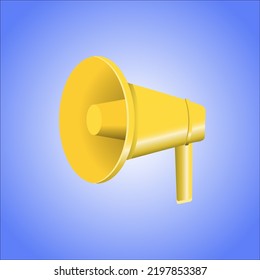 Yellow loadspeaker on a blue background. Pseudo 3d vector design