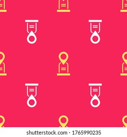 Yellow Location grave icon isolated seamless pattern on red background.  Vector