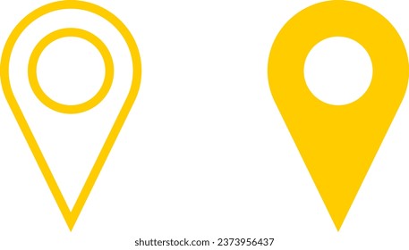 Yellow Location Pointer Pin or You Are Here Marker Hotspot Symbol Sign Icon Set. Vector Image.