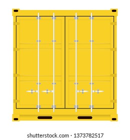 Yellow locked cargo shipping container. Front view. Vector illustration.