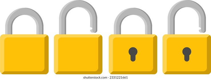 yellow locked and unlocked padlock vector