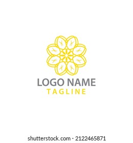 yellow logo on white background