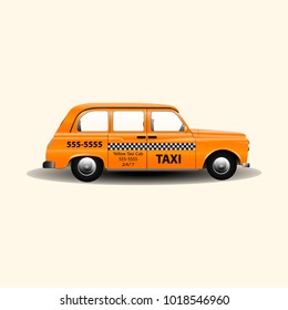 Yellow London taxi car vector isolated, yellow cab, vintage car. Vector illustration.