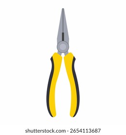 Yellow long nose pliers flat vector illustration isolated on a white background