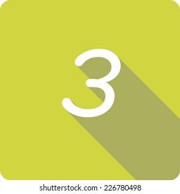 Yellow Long Shadow Icon of the Number 3