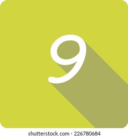 Yellow Long Shadow Icon of the Number 9