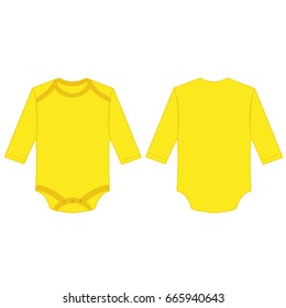 yellow long sleeve back and front baby romper bodysuit isolated vector