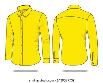 Yellow Long Sleeve Dress Shirt Template On White Background.
Front and Back View, Vector File