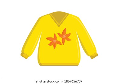 Yellow Long Sweater Vector with Pretty Flower