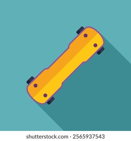 Yellow longboard skateboard lying down on a blue background, flat design illustration