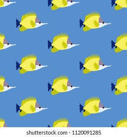 Yellow Longnose Butterflyfish seamless pattern