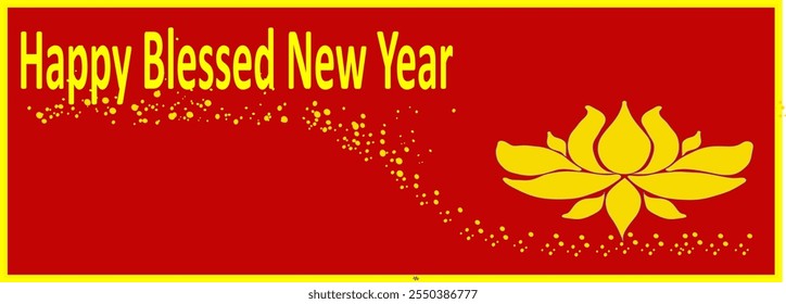 Yellow Lotus flower surrounded by snowflakes on a red background. Prosperous new year abstract vector drawing 