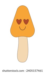 Yellow love mushroom. Funny, groovy character. Valentine's day design element